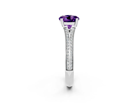 White gold Round Cut Amethyst Split Shank Engagement Ring with Pavé Band_2