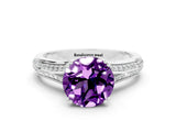 White gold Round Cut Amethyst Split Shank Engagement Ring with Pavé Band
