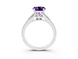 White gold Round Cut Amethyst Split Shank Engagement Ring with Pavé Band_3