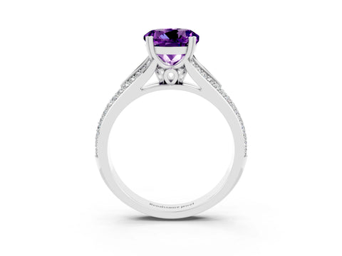 White gold Round Cut Amethyst Split Shank Engagement Ring with Pavé Band_3
