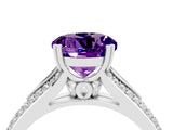 White gold Round Cut Amethyst Split Shank Engagement Ring with Pavé Band_4