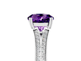 White gold Round Cut Amethyst Split Shank Engagement Ring with Pavé Band_5