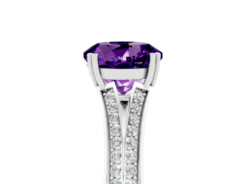 White gold Round Cut Amethyst Split Shank Engagement Ring with Pavé Band_5