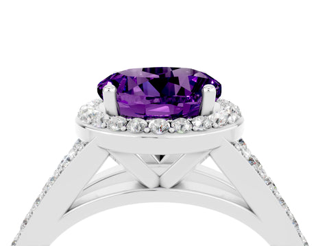 White gold Round Cut Amethyst Split Shank Halo Ring with Four-Prong Setting_16