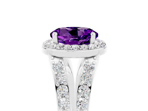 White gold Round Cut Amethyst Split Shank Halo Ring with Four-Prong Setting_17