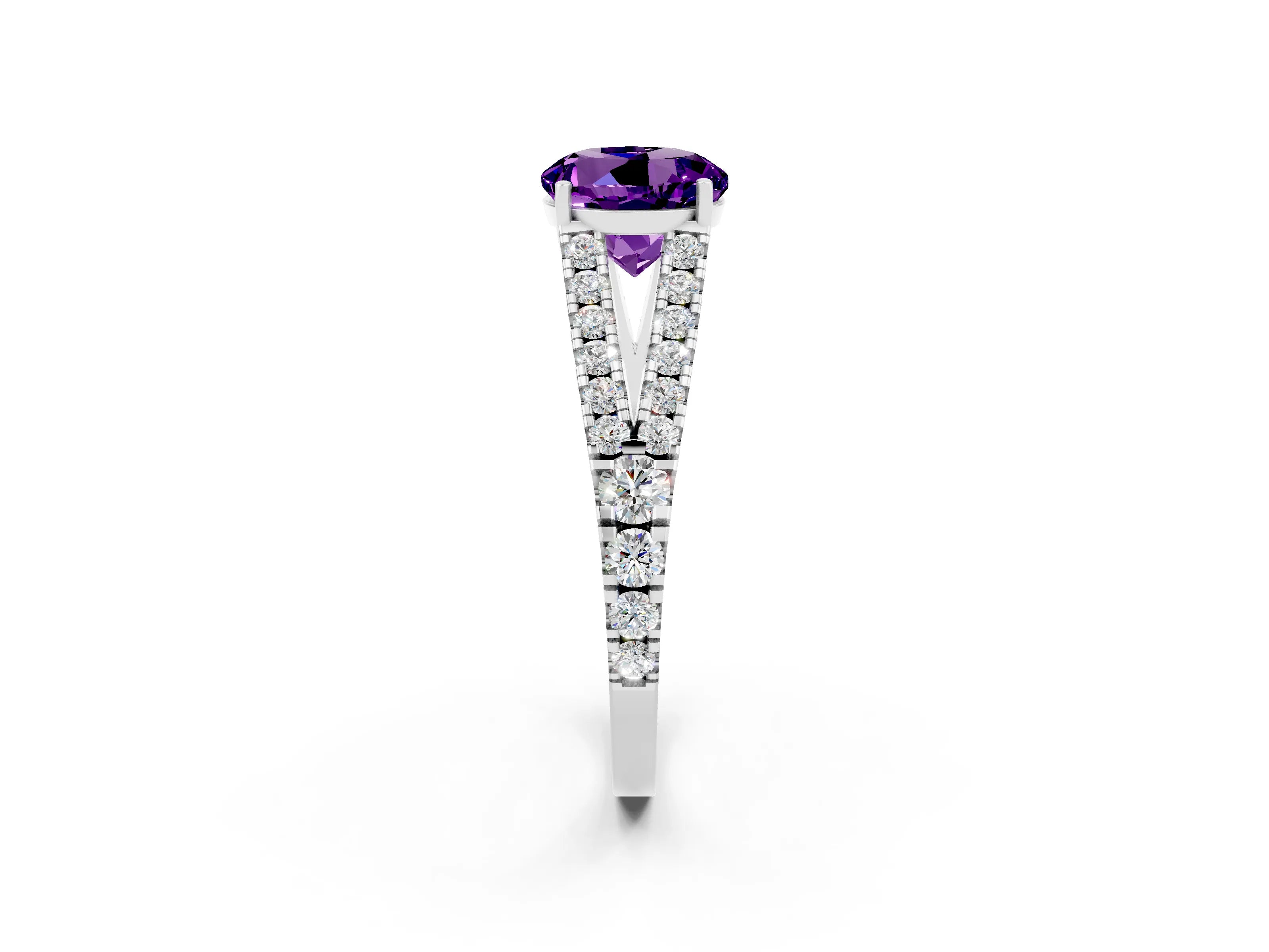 White gold Round Cut Amethyst Split Shank Pavé Engagement Ring with Four-Prong Setting_14