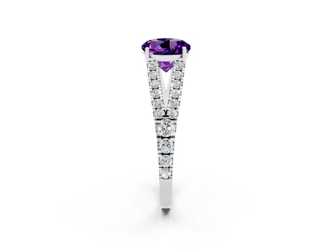 White gold Round Cut Amethyst Split Shank Pavé Engagement Ring with Four-Prong Setting_14