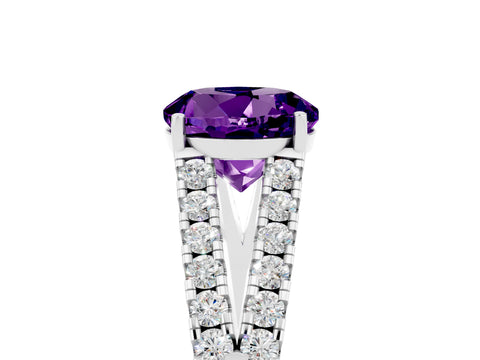 White gold Round Cut Amethyst Split Shank Pavé Engagement Ring with Four-Prong Setting_17