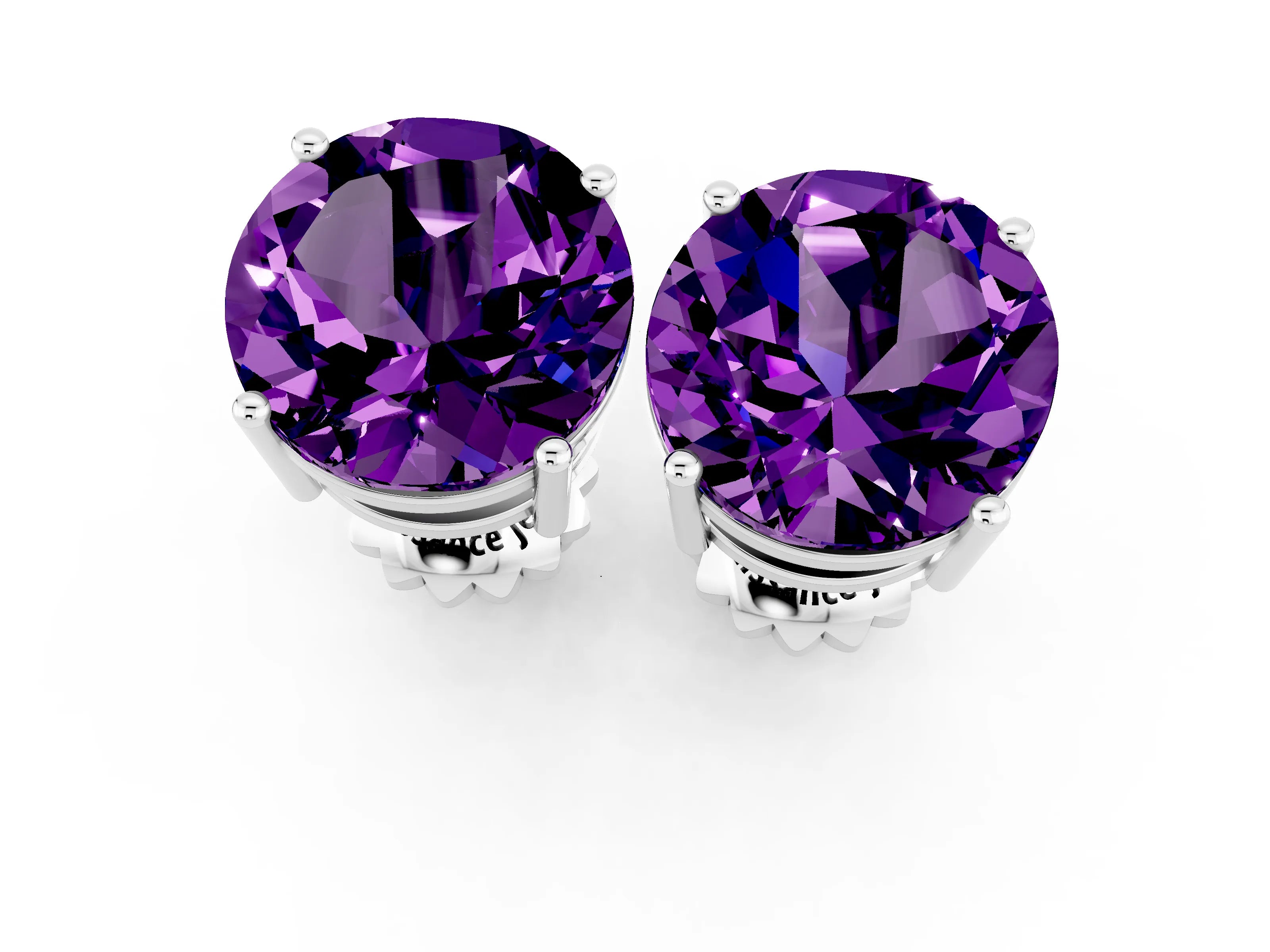 White gold Round Cut Amethyst Stud Earrings_19