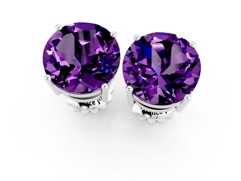 White gold Round Cut Amethyst Stud Earrings_19