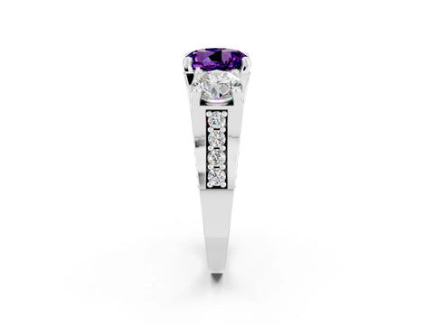 White gold Round Cut Amethyst Three-Stone Ring with Channel Set Band and Four-Prong Setting_2
