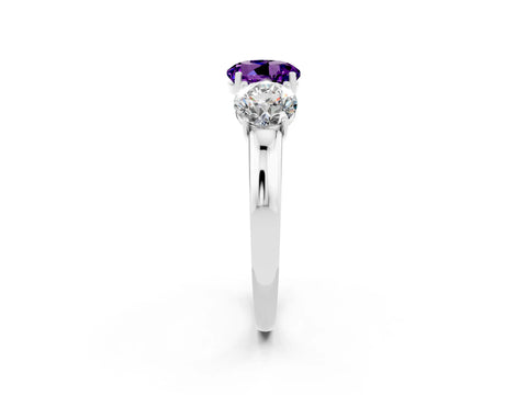 White gold Round Cut Amethyst Three-Stone Ring with Four-Prong Setting and Classic Band_2