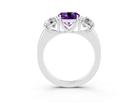 White gold Round Cut Amethyst Three-Stone Ring with Four-Prong Setting and Classic Band_3