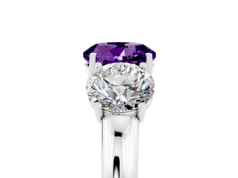 White gold Round Cut Amethyst Three-Stone Ring with Four-Prong Setting and Classic Band_5