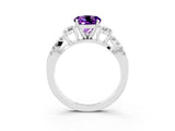 White gold Round Cut Amethyst Three-Stone Ring with Pavé Split Shank and Four-Prong Setting_3