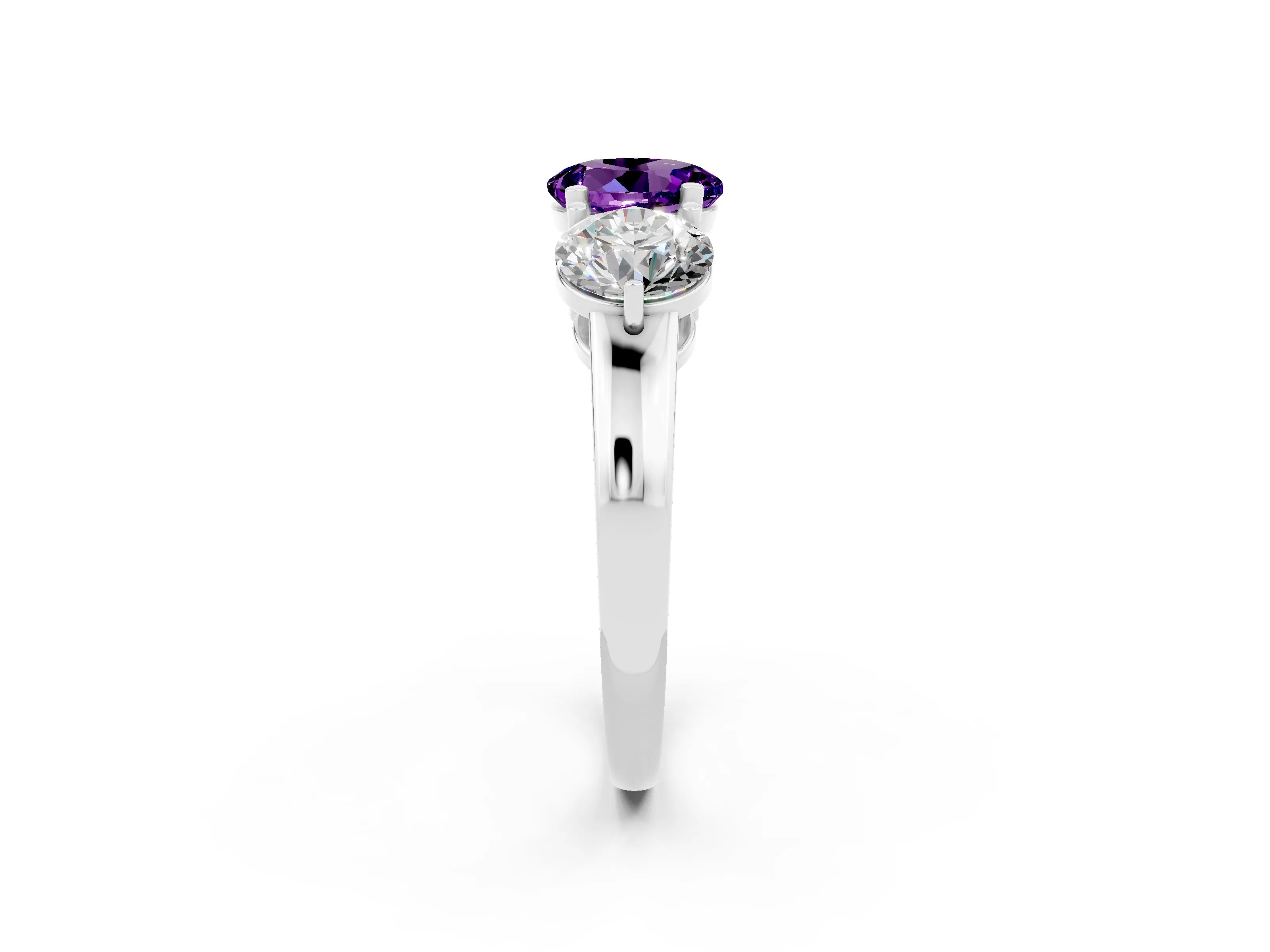 White gold Round Cut Amethyst Three-Stone Ring with Prong Setting and Classic Band_2