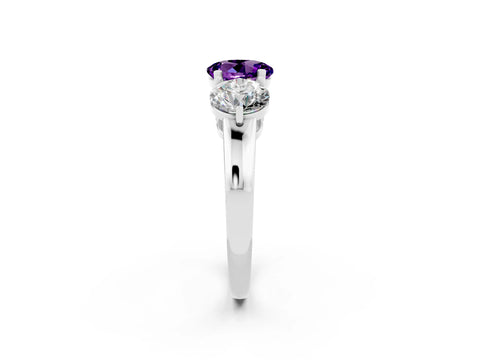 White gold Round Cut Amethyst Three-Stone Ring with Prong Setting and Classic Band_2