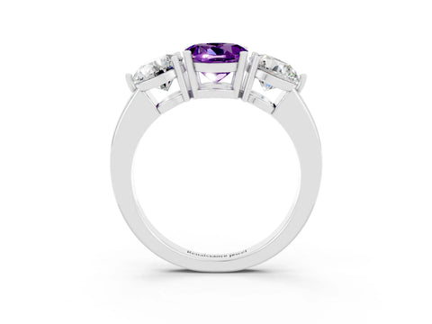 White gold Round Cut Amethyst Three-Stone Ring with Prong Setting and Classic Band_3