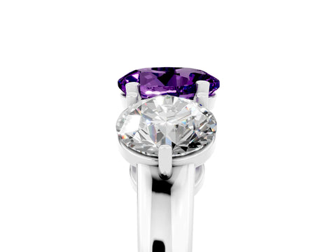 White gold Round Cut Amethyst Three-Stone Ring with Prong Setting and Classic Band_5
