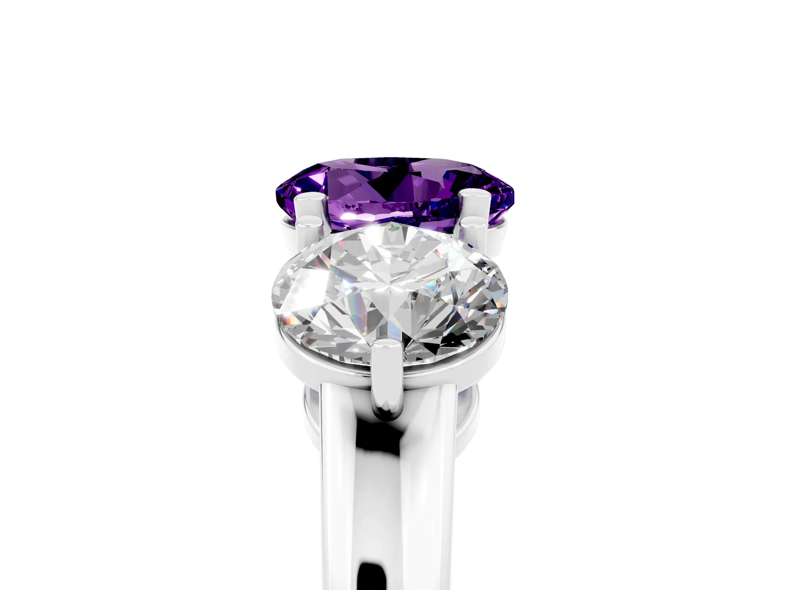 White gold Round Cut Amethyst Three-Stone Ring with Prong Setting and Classic Band_5