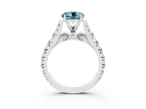 White gold Round Cut Aquamarine Classic Solitaire Ring with Pavé Band and Four-Prong Setting_9