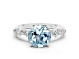 White gold Round Cut Aquamarine Cluster Side Stone Solitaire Ring with Prong Setting_24