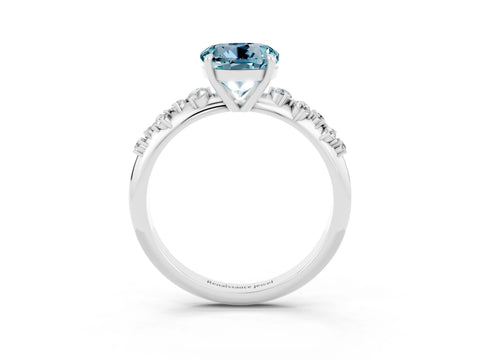 White gold Round Cut Aquamarine Cluster Side Stone Solitaire Ring with Prong Setting_27