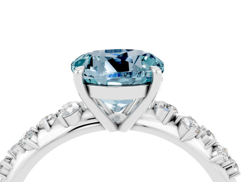 White gold Round Cut Aquamarine Cluster Side Stone Solitaire Ring with Prong Setting_28