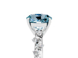 White gold Round Cut Aquamarine Cluster Side Stone Solitaire Ring with Prong Setting_29