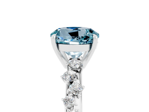 White gold Round Cut Aquamarine Cluster Side Stone Solitaire Ring with Prong Setting_29