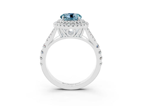 White gold Round Cut Aquamarine Double Halo Ring with Split Shank and Prong Setting_24