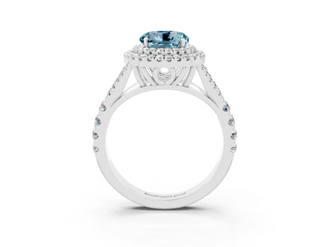 White gold Round Cut Aquamarine Double Halo Ring with Split Shank and Prong Setting_27
