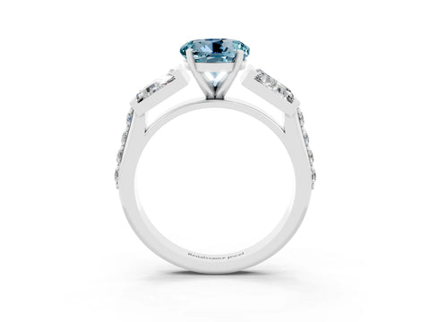 White gold Round Cut Aquamarine Engagement Ring with Baguette Side Stones and Channel Set Band_3