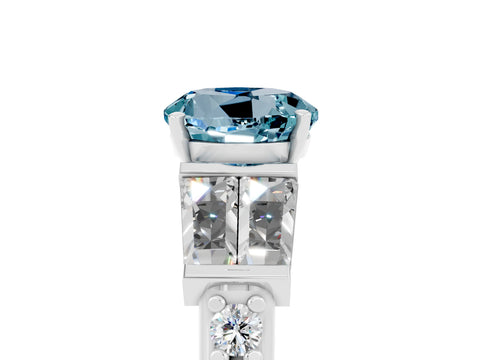 White gold Round Cut Aquamarine Engagement Ring with Baguette Side Stones and Channel Set Band_5