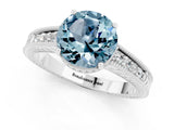 White gold Round Cut Aquamarine Engagement Ring with Milgrain Channel Set Band and Prong Setting_1