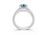 White gold Round Cut Aquamarine Engagement Ring with Milgrain Channel Set Band and Prong Setting_3