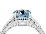 White gold Round Cut Aquamarine Engagement Ring with Milgrain Channel Set Band and Prong Setting_4