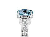 White gold Round Cut Aquamarine Engagement Ring with Milgrain Channel Set Band and Prong Setting_5