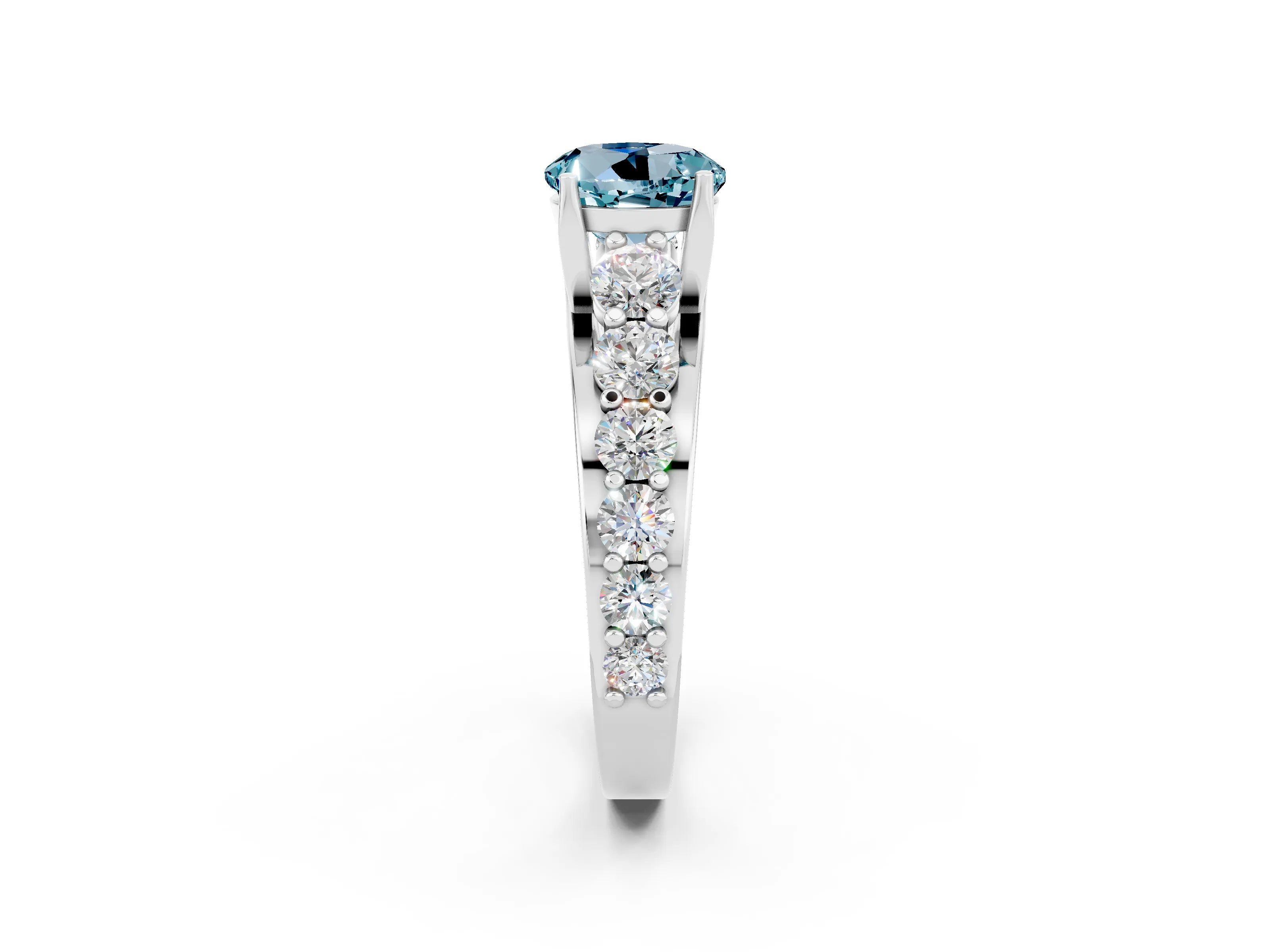 White gold Round Cut Aquamarine Engagement Ring with Pavé Band and Four-Prong Setting_2