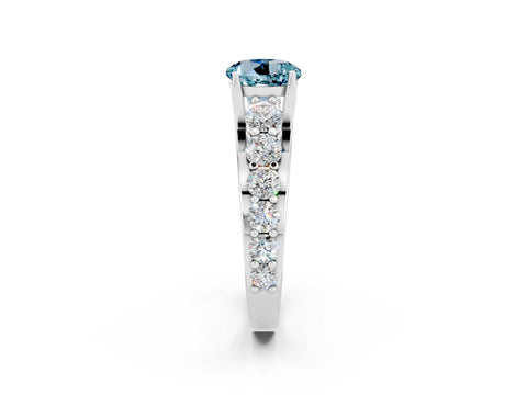 White gold Round Cut Aquamarine Engagement Ring with Pavé Band and Four-Prong Setting_2