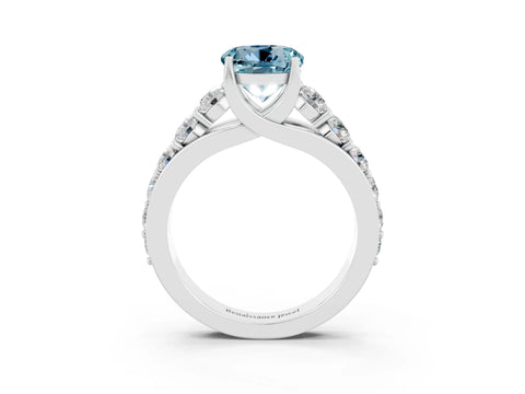 White gold Round Cut Aquamarine Engagement Ring with Pavé Band and Four-Prong Setting_3