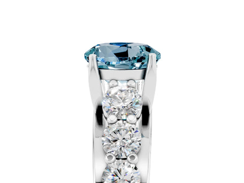 White gold Round Cut Aquamarine Engagement Ring with Pavé Band and Four-Prong Setting_5