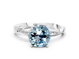 White gold Round Cut Aquamarine Engagement Ring with Side Stone Accents and Four-Prong Setting_24