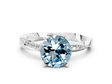 White gold Round Cut Aquamarine Engagement Ring with Side Stone Accents and Four-Prong Setting_51