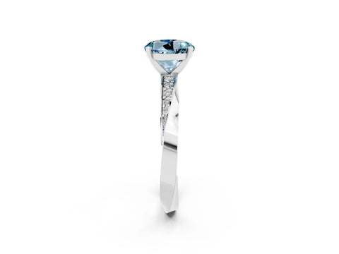 White gold Round Cut Aquamarine Engagement Ring with Side Stone Accents and Four-Prong Setting_53