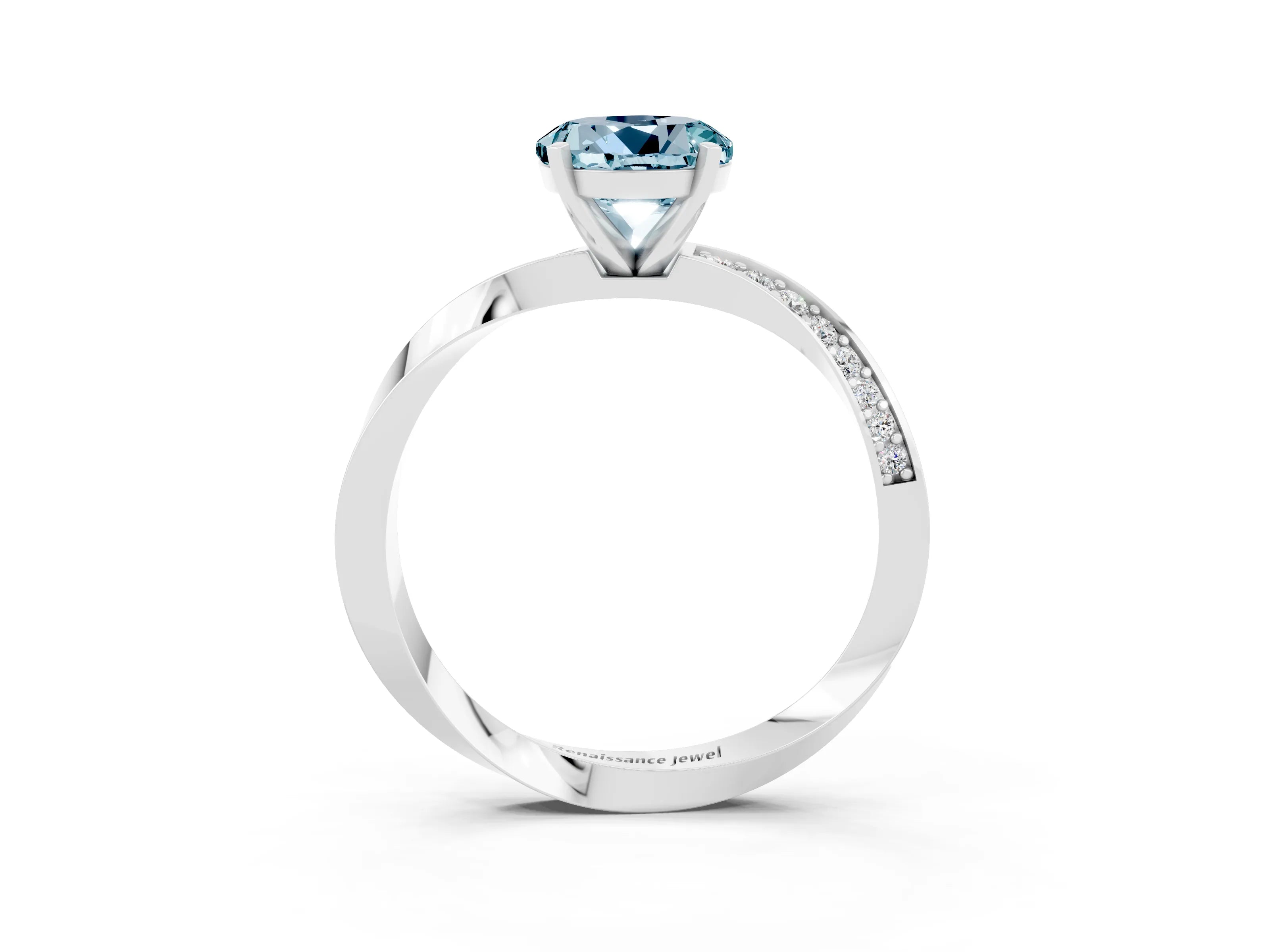 White gold Round Cut Aquamarine Engagement Ring with Side Stone Accents and Four-Prong Setting_54
