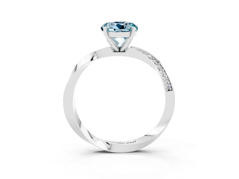 White gold Round Cut Aquamarine Engagement Ring with Side Stone Accents and Four-Prong Setting_54