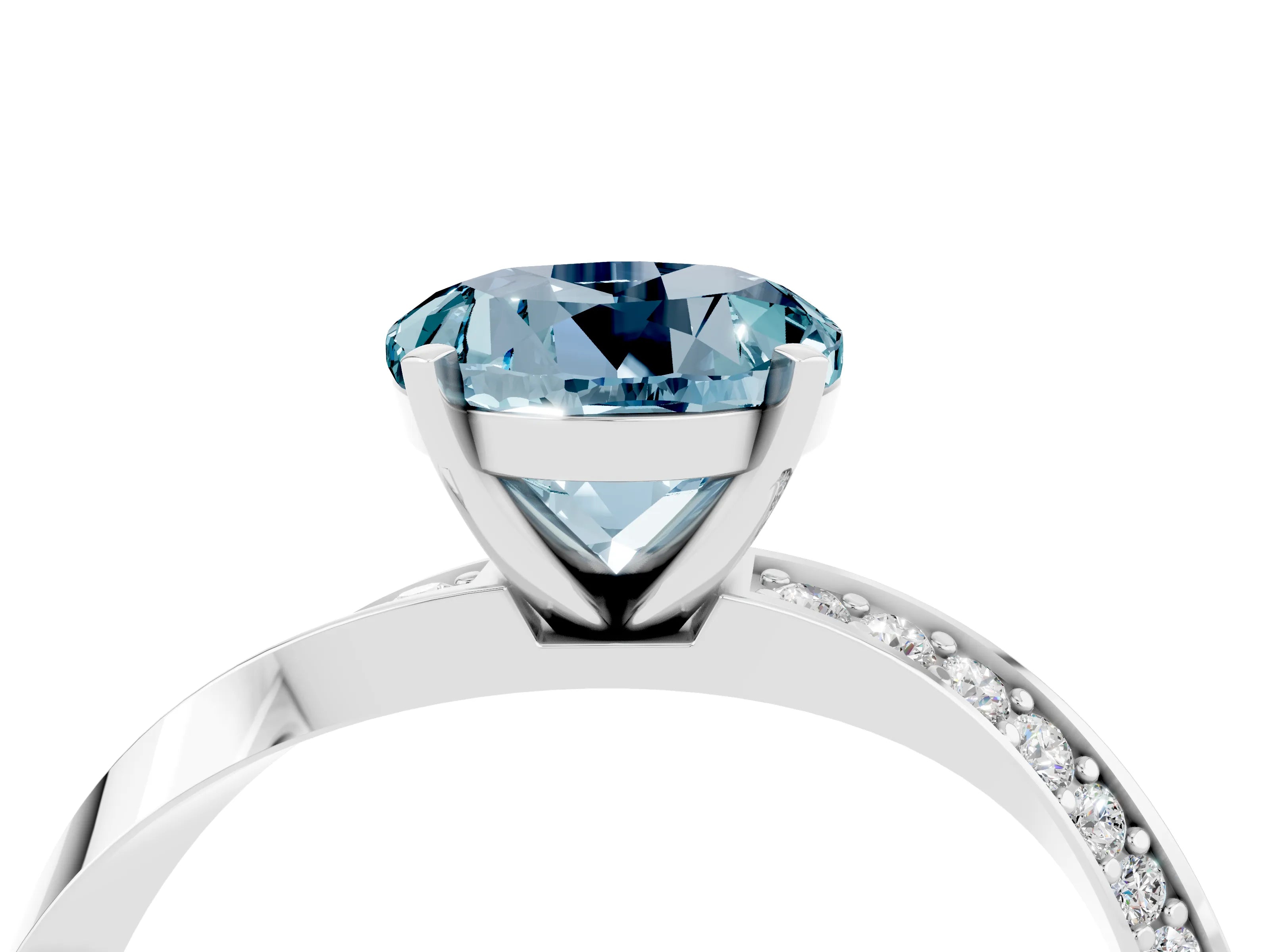 White gold Round Cut Aquamarine Engagement Ring with Side Stone Accents and Four-Prong Setting_55