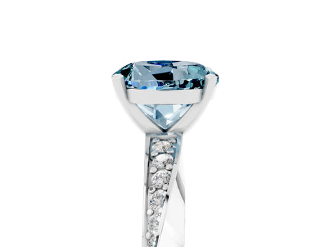 White gold Round Cut Aquamarine Engagement Ring with Side Stone Accents and Four-Prong Setting_56