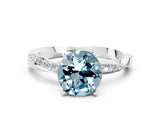 White gold Round Cut Aquamarine Engagement Ring with Side Stone Accents and Four-Prong Setting_72